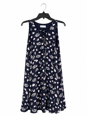Blues & Greys Floral Swing Dress Women’s Large -No Size Tag Navy Blue Sleeveless